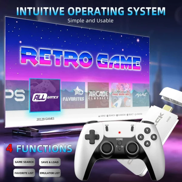 2025 4K Retro Game Console Stick | 20,000+ Classic Games | Dual Wireless Controllers | 64GB|128GB Plug & Play HDMI Emulator - Image 4