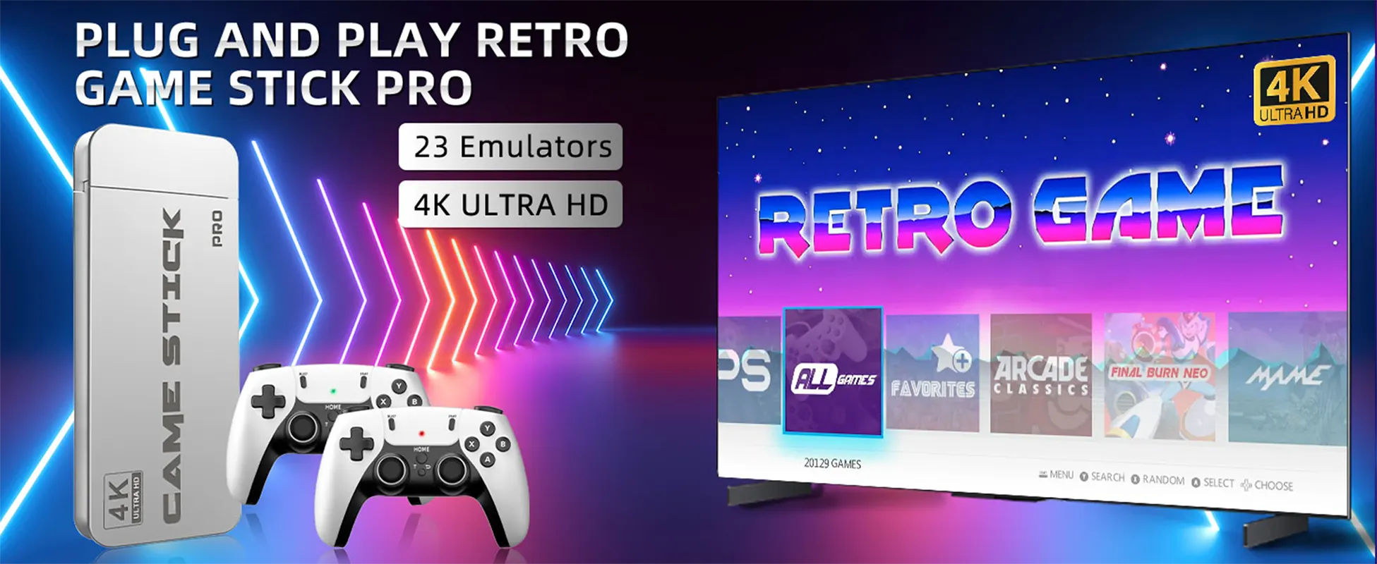 2025 Game Console Stick GamingBoy connected to TV for retro gaming